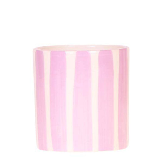 Painted Stripe Blumentopf Rosa Ø9cm – Dekorativer Keramiktopf im Streifenmuster – Pflanzentopf im Mediterranean Sunset Design – Stilvolle Blumendeko für Wohnzimmer, Küche & Büro