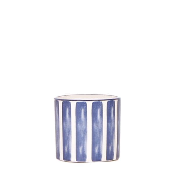 Ziertopf Painted Stripe – Blau – Ø6cm – Moderner Keramiktopf mit Streifenmuster – Stilvolles Wohnaccessoire für kleine Zimmerpflanzen, Sukkulenten & Kakteen