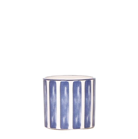Ziertopf Painted Stripe – Blau – Ø6cm – Moderner Keramiktopf mit Streifenmuster – Stilvolles Wohnaccessoire für kleine Zimmerpflanzen, Sukkulenten & Kakteen