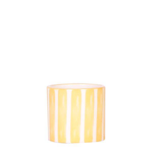 Ziertopf Painted Stripe – Gelb – Ø6cm – Moderner Keramiktopf mit Streifenmuster – Pflanzentopf für Sukkulenten, Kakteen & kleine Zimmerpflanzen – Mediterranes Wohnaccessoire
