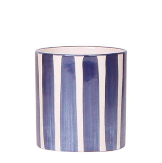 Ziertopf Painted Stripe – Blau – Ø9cm – Moderner Keramiktopf mit Streifenmuster – Stilvolles Wohnaccessoire für Zimmerpflanzen, Sukkulenten & Kakteen