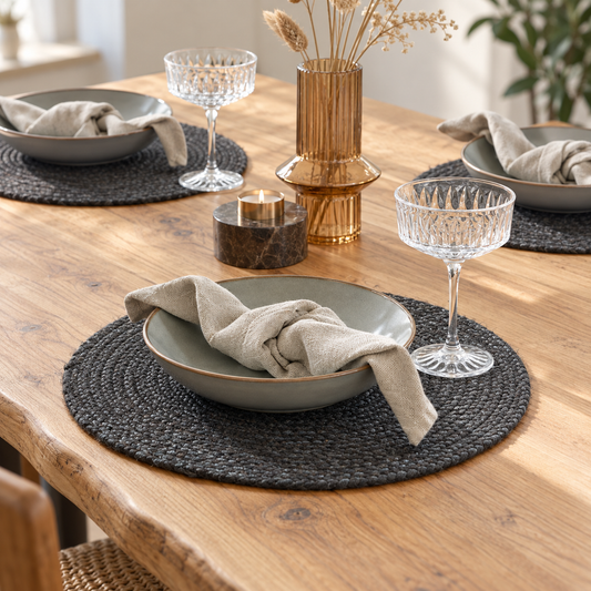 Rundes Tischset aus Jute, Ø 38 cm, Dunkelgrau, 4er Set