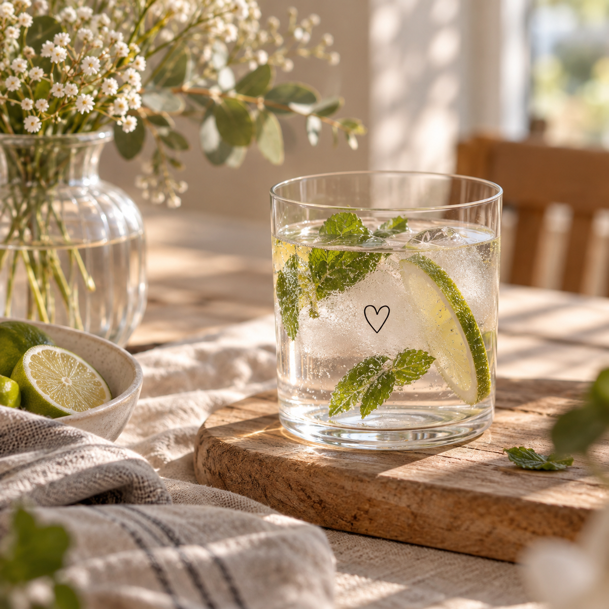 Trinkglas aus Glas, 350 ml, mit kleinem schwarzem Herz