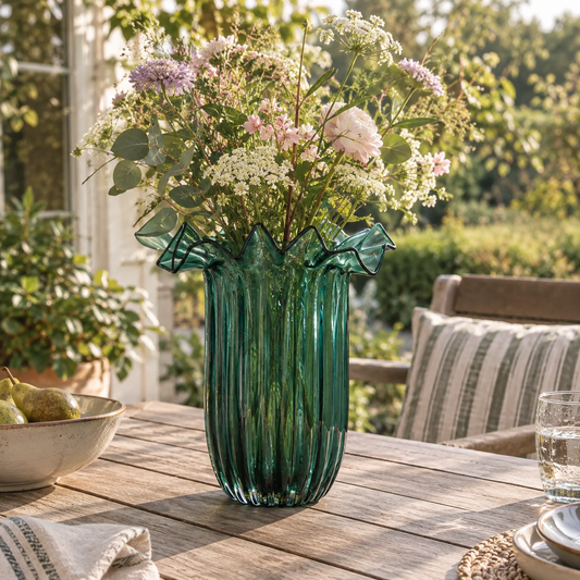 Vase aus mundgeblasenem Glas, Dunkelgrün, Ø 25 × 30 cm