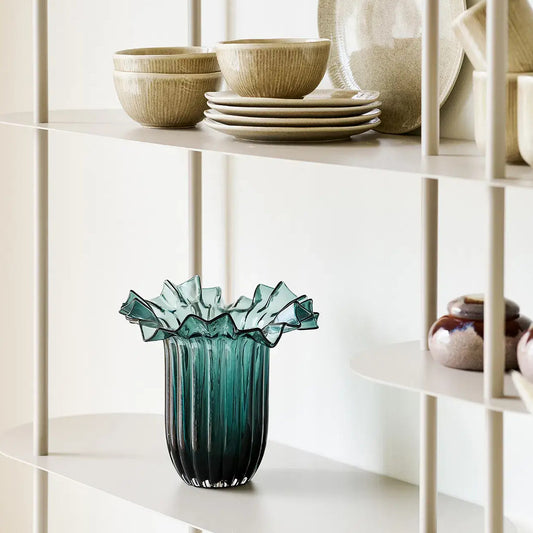 Vase aus mundgeblasenem Glas, Dunkelgrün, Ø 25 × 30 cm