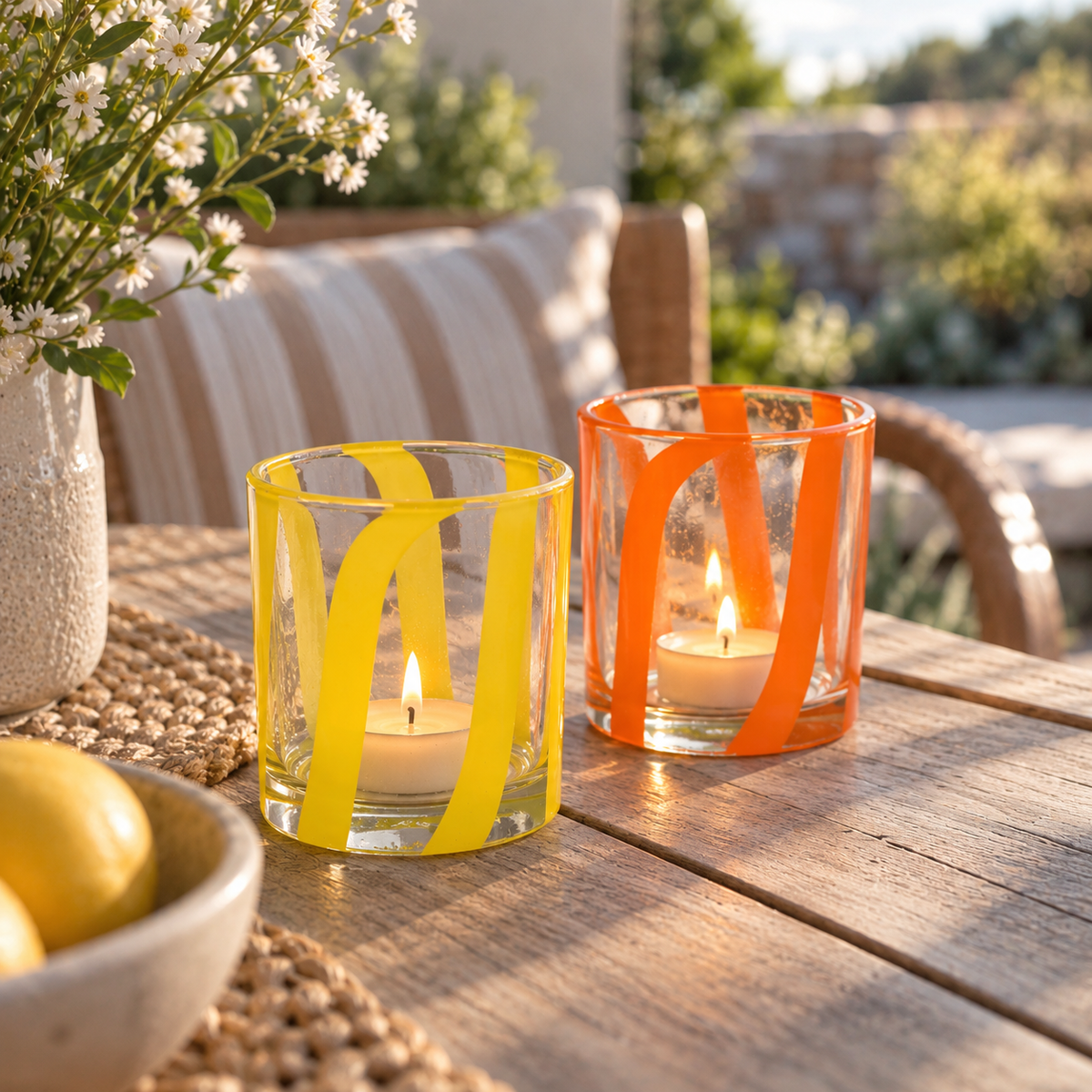 Windlicht 2er-Set aus Glas, H 10 cm, Orange & Gelb