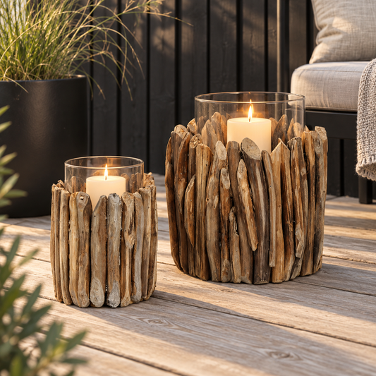 Windlicht Teak Lagoon 2er-Set – Teakholz & Glas