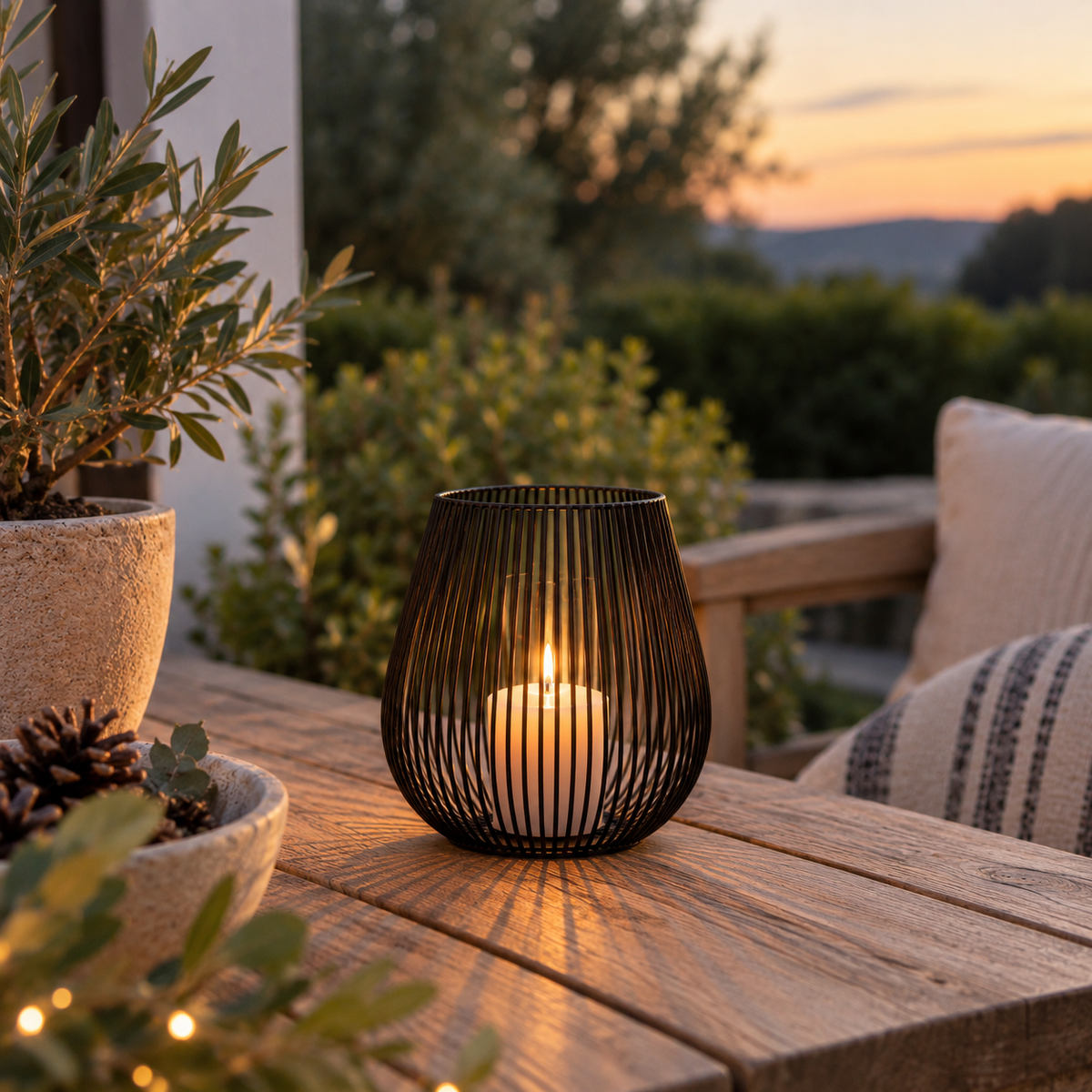 Windlicht Marataba Groß aus Metall, 20 × 18 cm, Schwarz