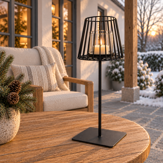 Windlicht Rondo – Schwarzes Metall & Glas, 40 cm